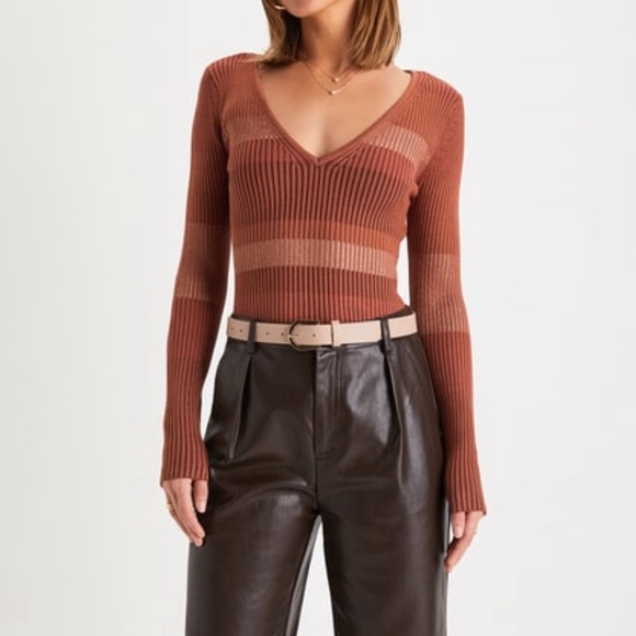 Lulu’s Brown Multi Striped Ribbed Knit Sweater “Updated Aesthetic” - Picture 4 of 5
